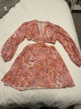 Stella Laguna Beach Pink & Orange Paisley Cutout Mini Dress